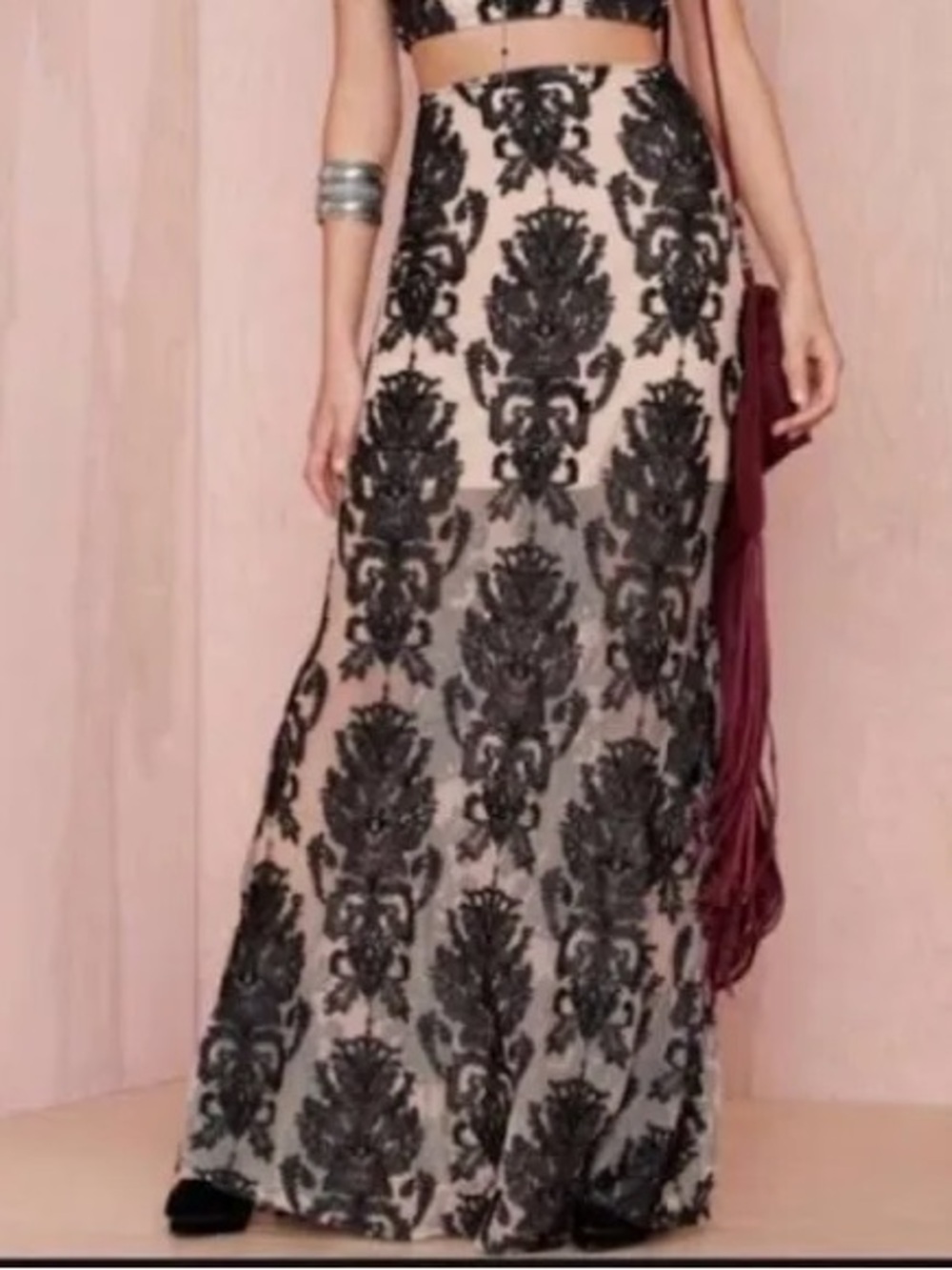 For Love & Lemons “Ethreal” Black Lace Overlay Maxi Skirt - Picture 2 of 6